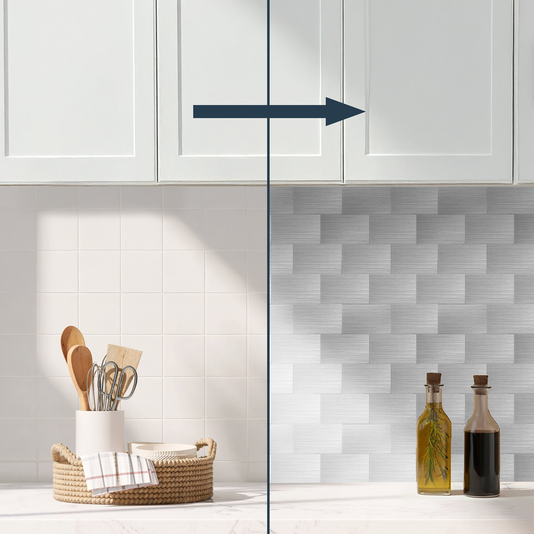 Crédence adhésive murale 3D  - Effet carrelage 4 pièces - Argent