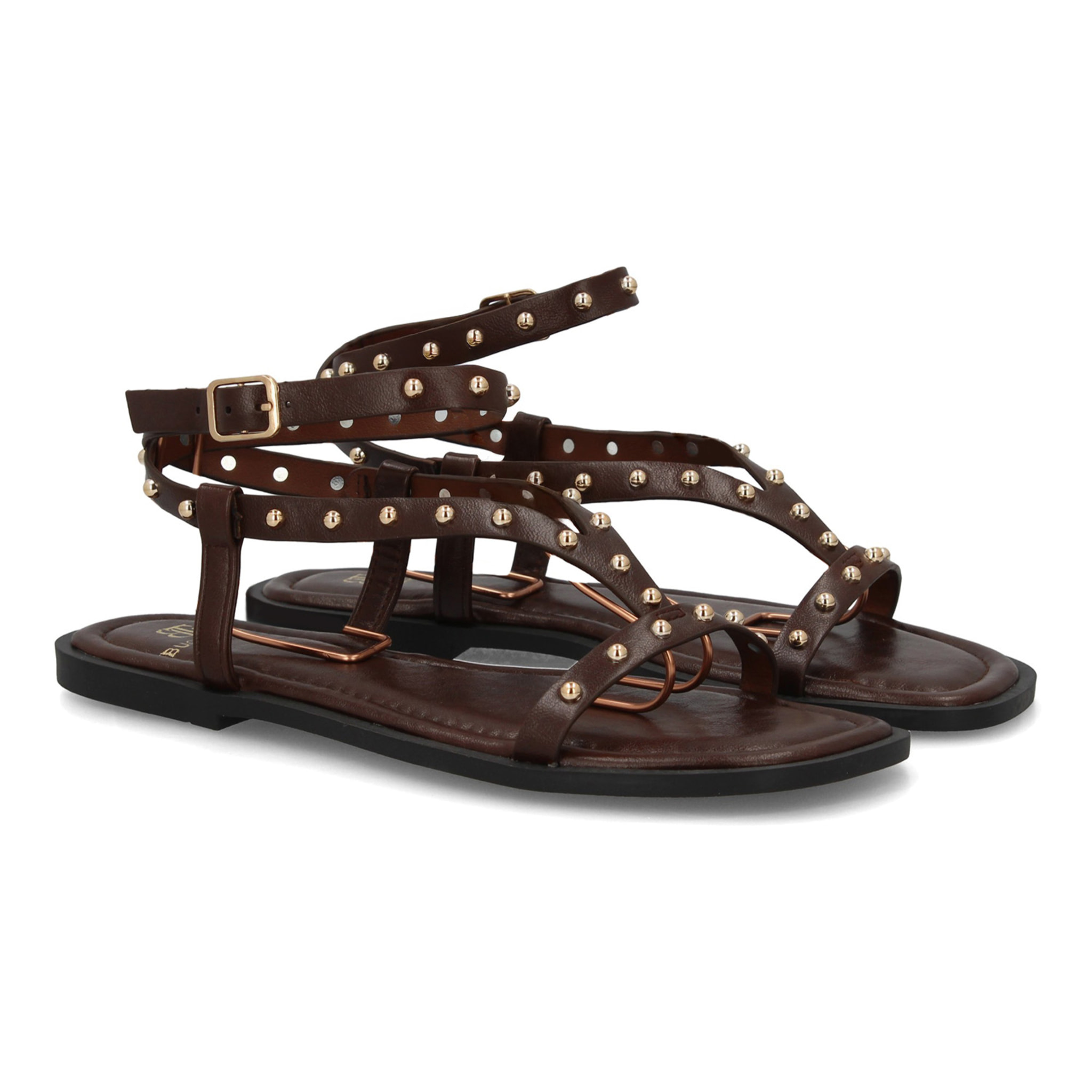 Sandalia plana mujer con tachuelas metálicas