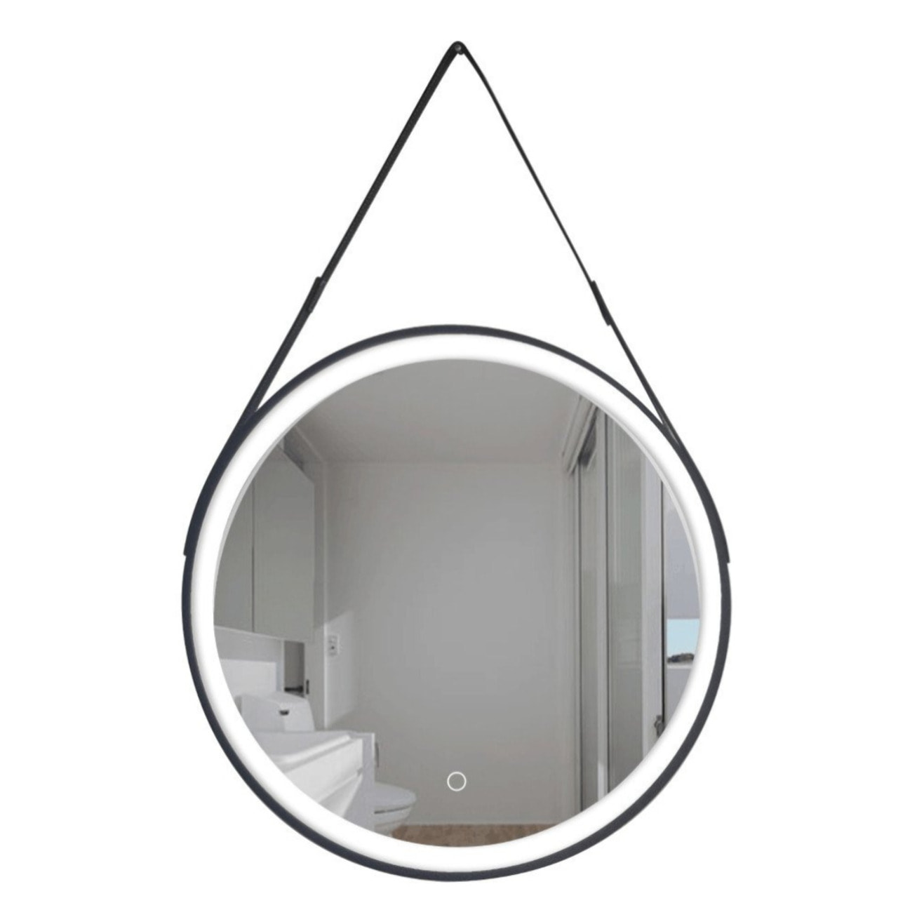 60x60 cm miroir suspendu rond avec éclairage LED et capteur, cadre en métal, noir (SATZREMLED60CE)