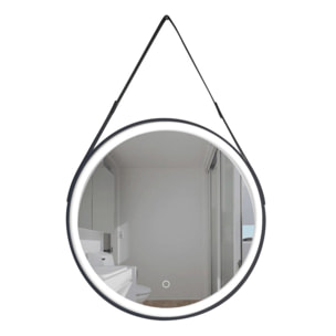 60x60 cm miroir suspendu rond avec éclairage LED et capteur, cadre en métal, noir (SATZREMLED60CE)