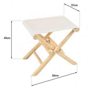 WILL - Tabouret pliant en branches de teck pieds croisés assise tissu