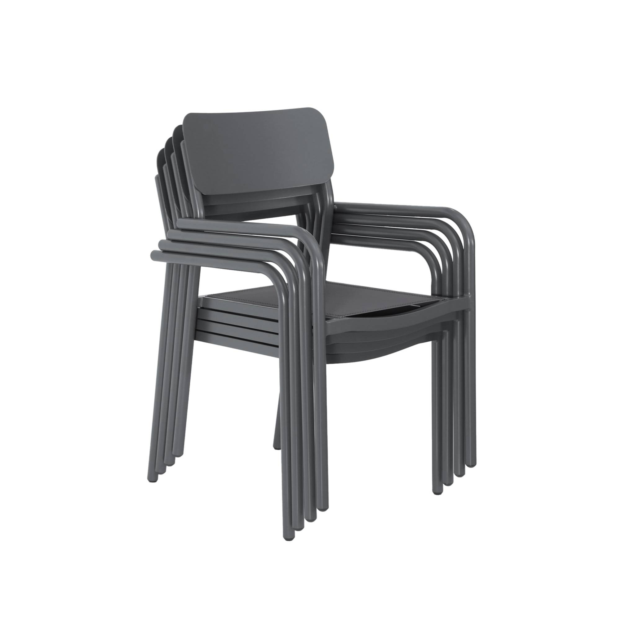 Lot de 4 fauteuils de jardin SAVANNAH empilables aluminium et textilene anthracite. 57.5 x 54 x 86 cm