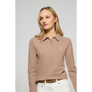 Polo Priyanka marrone leggero a cinque bottoni con ricamo Rigby Go