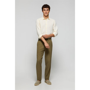 Pantalón Cuba de lino y algodón verde caqui con detalles bordados Polo Club