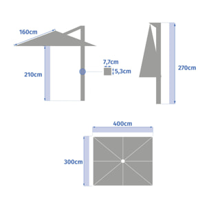 Parasol déporté rectangulaire "Équador" Pétrole 4 x 3m en aluminium et polyester