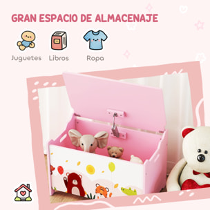 Caja de Almacenaje de Juguetes, Baúl Juguetes Infantil, Tapa Abatible con Cierre Suave, Asas, Estampados de Animales, para Libros, Ropa en Dormitorio, Sala de juegos, Guardería, Rosa