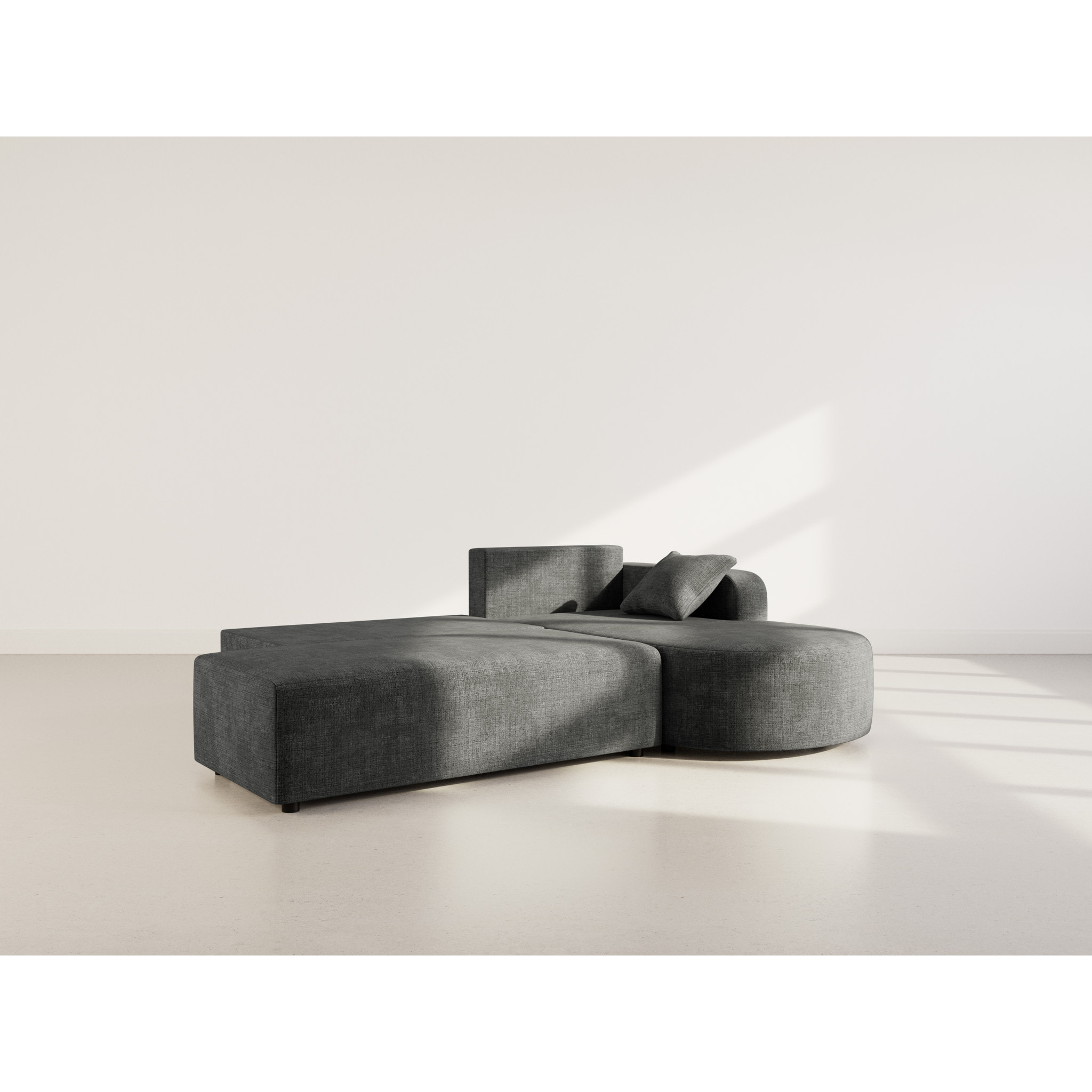 Miro - Canapé d'angle droit 4 places convertible avec coffre en velours texturé - Gris Anthracite