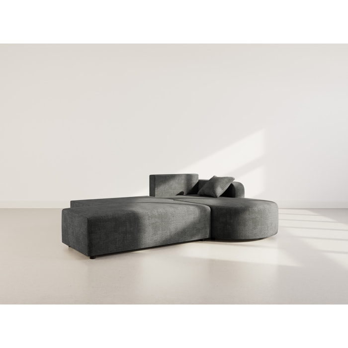 Miro - Canapé d'angle droit 4 places convertible avec coffre en velours texturé - Gris Anthracite