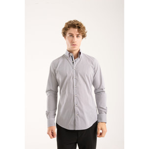 Camicia Uomo 2 Bottoni Button Down Slim Popeline Riga Media Bianco/Nero