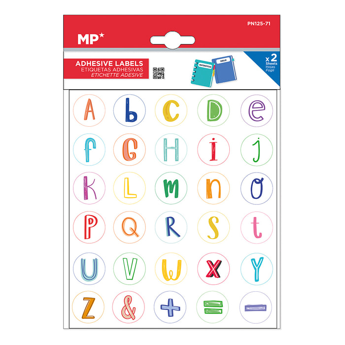PACK 24 UNITA' ETICHETTE ADESIVE PERSONALIZZABILI DECORATE DESIGN ALFABETICO E SIMBOLI