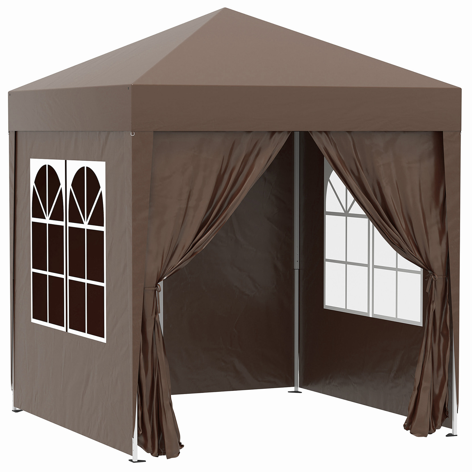 Carpa Plegable Gazebo 2x2 m Cenador de Jardín con 4 Paredes Laterales Tela Oxford 2 Puertas 2 Ventanas y Bolsa de Transporte para Exterior Terraza Camping Fiestas Marrón