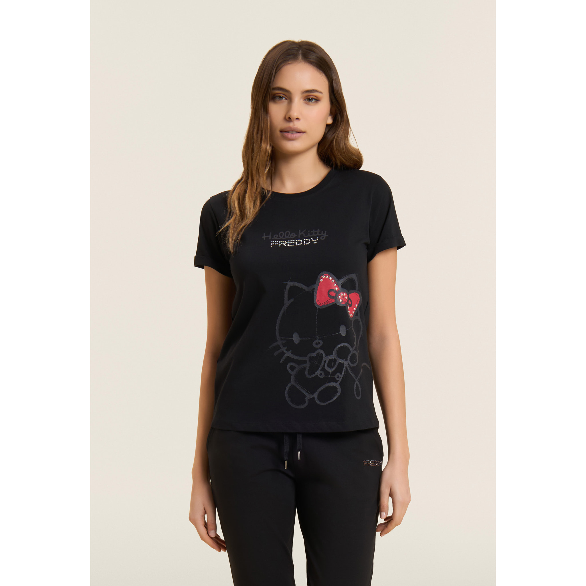 T-shirt Hello Kitty con stampa tono su tono