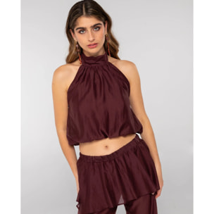 Blusa de mujer cuello halter y bajo abullonado