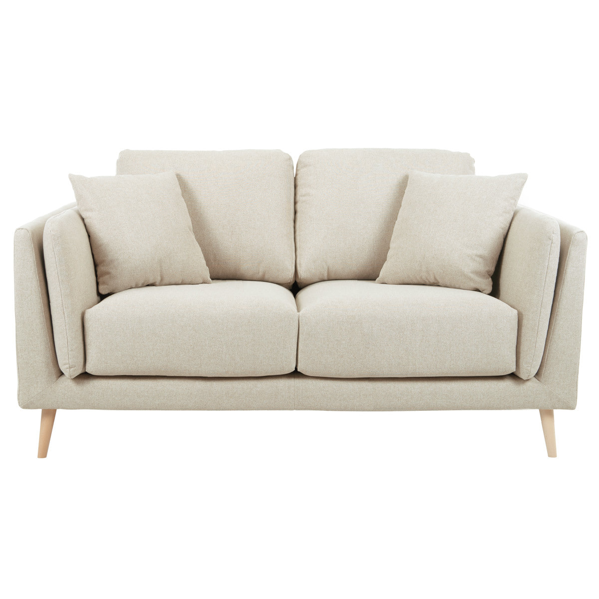 Canapé scandinave 2 places en tissu beige naturel et bois clair VOGUE