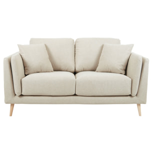 Canapé scandinave 2 places en tissu beige naturel et bois clair VOGUE