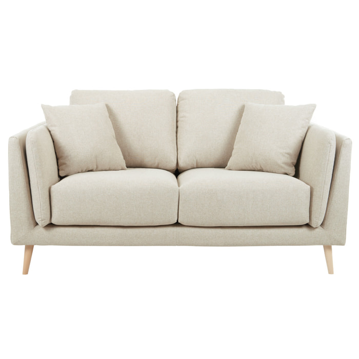 Canapé scandinave 2 places en tissu beige naturel et bois clair VOGUE