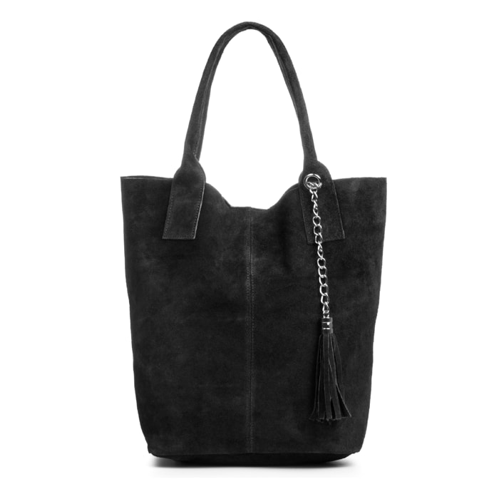 FIRENZE ARTEGIANI Borsa Shopper da Donna Chiusi Vera Pelle Scamosciata Made in Italy 40x17x36 Cm. Colore nero