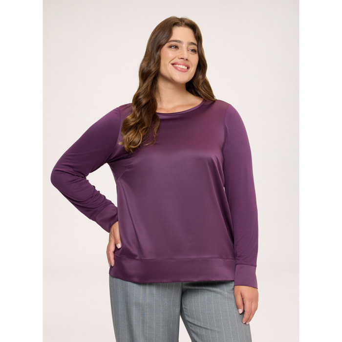 Fiorella Rubino - Camiseta bimaterial en raso y jersey - Burgundy