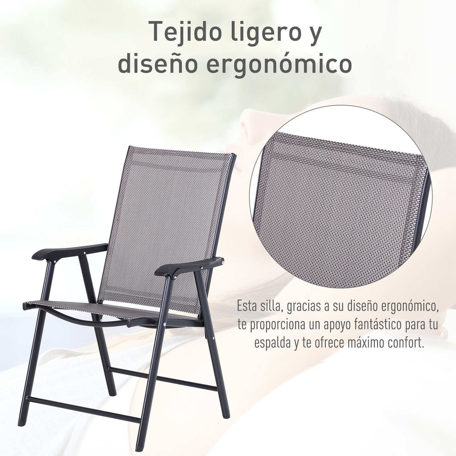 Conjunto de 2 Sillas Plegables para Exterior Con Reposabrazos Sillas para Balcones Jardín Terraza Metal Texteline Carga 110kg 58x64x94 cm Gris