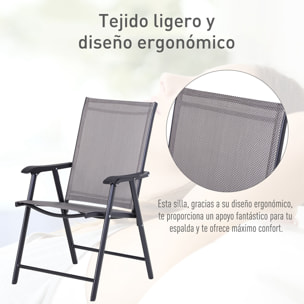 Conjunto de 2 Sillas Plegables para Exterior Con Reposabrazos Sillas para Balcones Jardín Terraza Metal Texteline Carga 110kg 58x64x94 cm Gris
