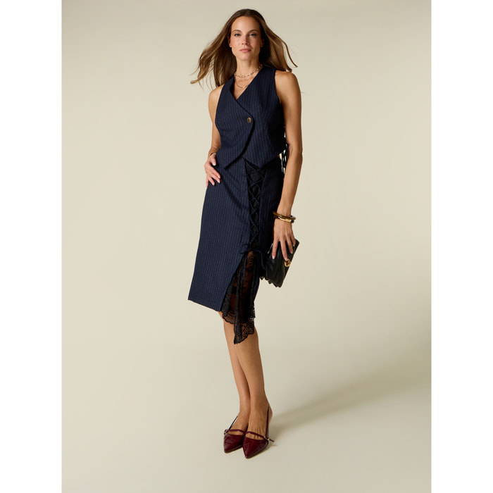 Oltre - Gonna tubino con inserto in pizzo - Blu