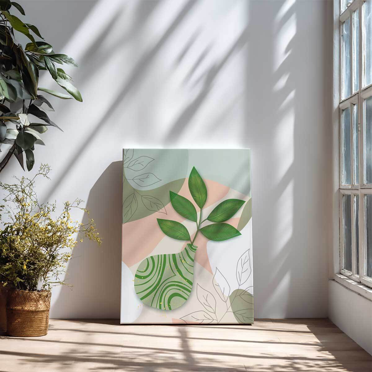 Tableau feuille verte en vase style moderne doux Toile imprimée