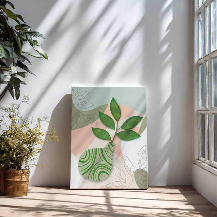 Tableau feuille verte en vase style moderne doux Toile imprimée