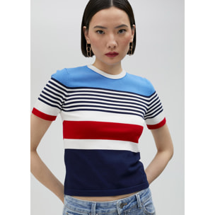 Pullover in maglia multicolore a maniche corte