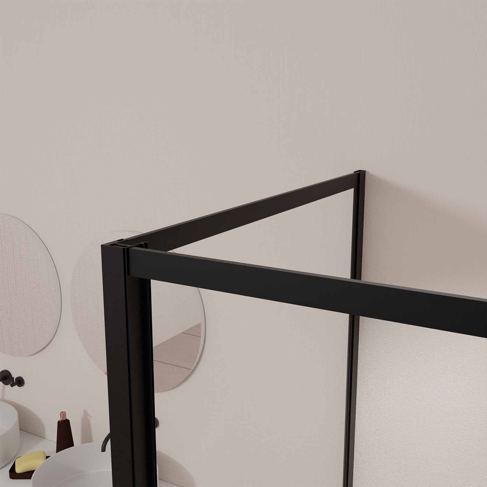 Porte de Douche Pivotante Extensible 69/80x185cm et Retour Fixe 80cm - Noir - BLACK SLIDE