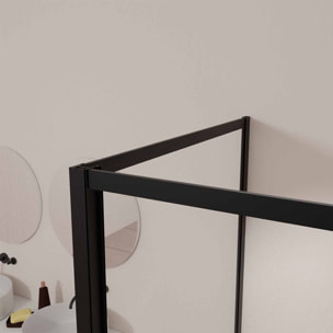 Porte de Douche Pivotante Extensible 69/80x185cm et Retour Fixe 80cm - Noir - BLACK SLIDE