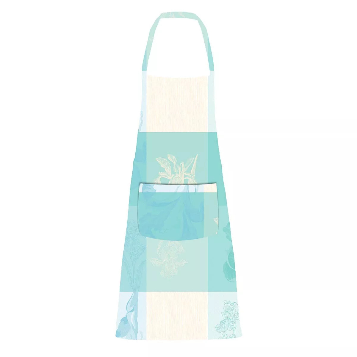 Tablier pur coton enduit 220 g/m² motif jacquard bleu beige Mille iris d'eau aqua