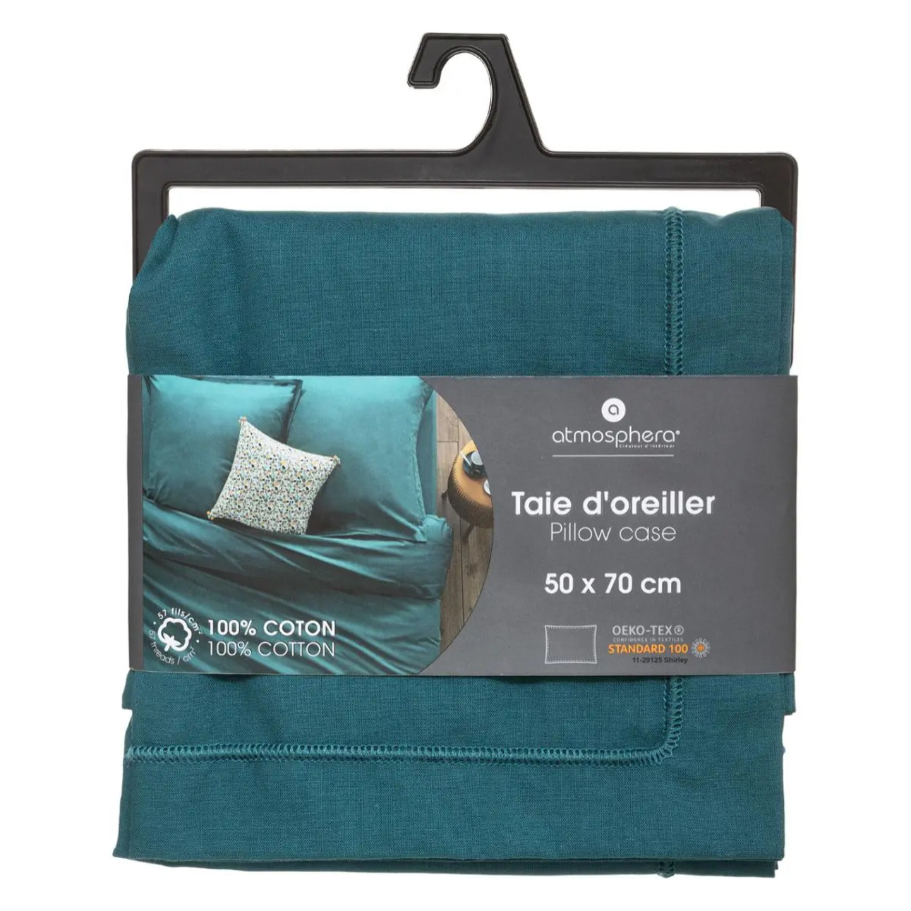 Taie d'oreiller "Carina" en coton bleu canard 50x70cm