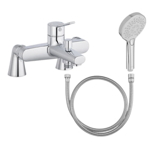 Mitigeur baignoire Eo + pommeau de douche Metro + flexible de douche métal + colonnettes