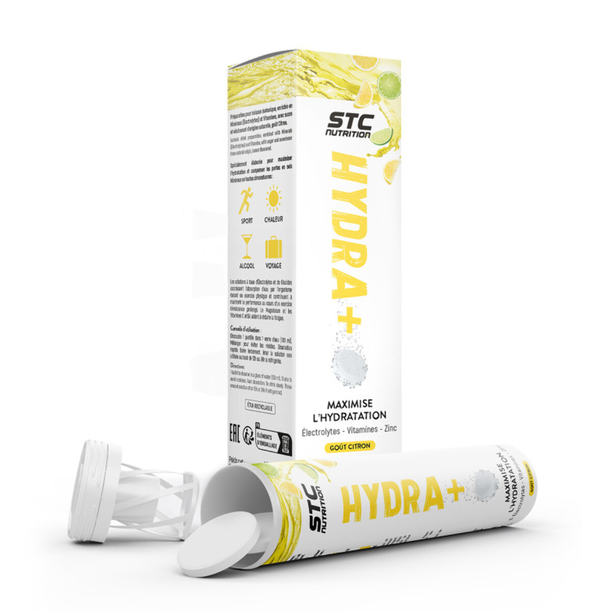 STC NUTRITION - Hydra+ - Préparation pour boisson isotonique à base d'Électrolytes, Vitamines, sucre et édulcorant naturels - Optimise l'hydratation - 20 Pastilles