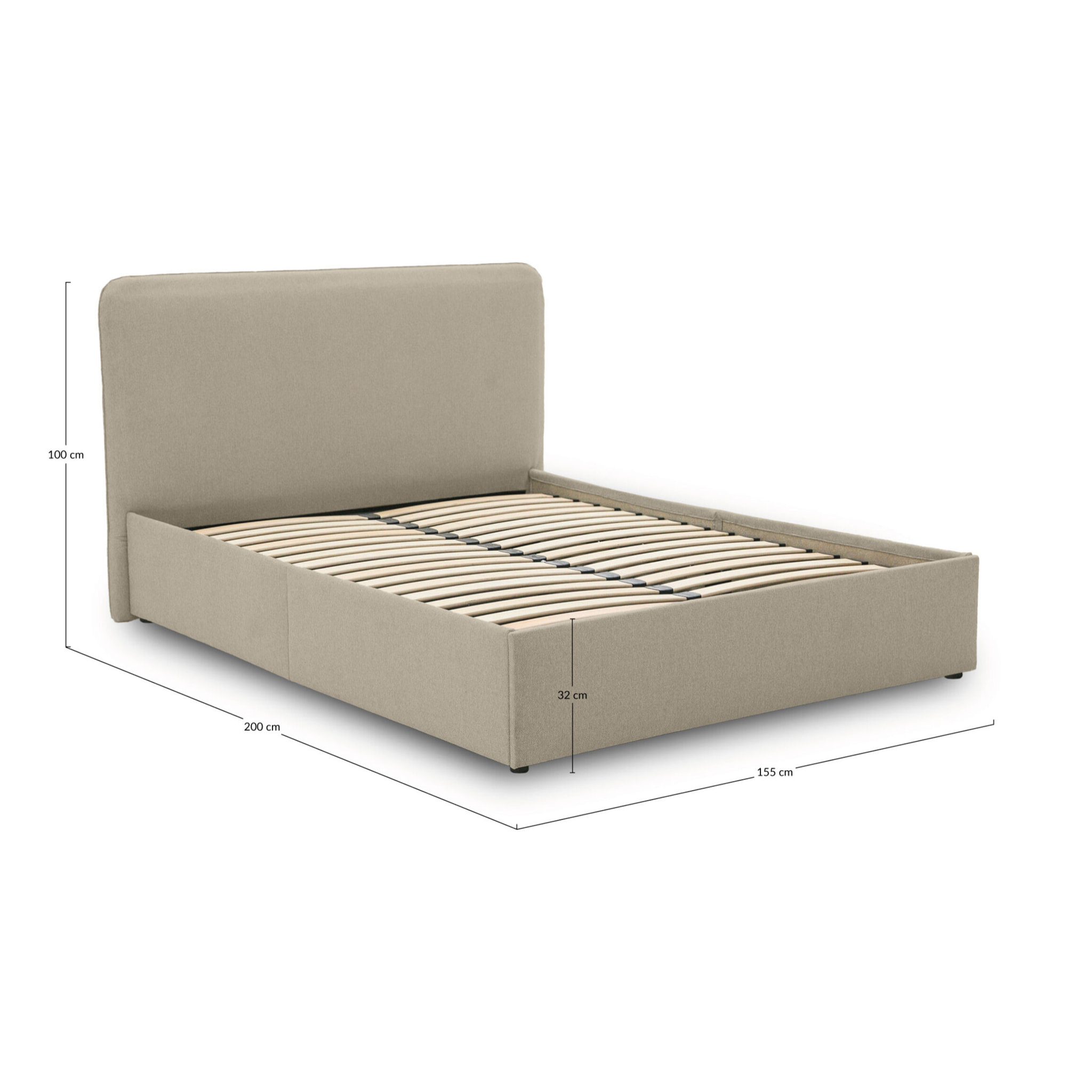 Goyave - lit coffre - 140x190 - en tissu - sommier inclus - Beige