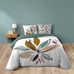 Parure de lit en coton motif floral avec double face imprimée - Vert