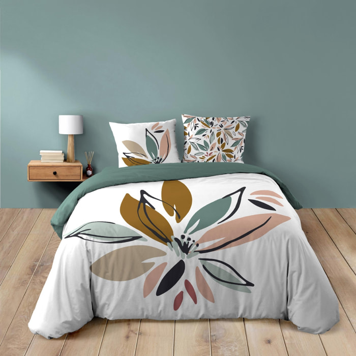 Parure de lit en coton motif floral avec double face imprimée - Vert
