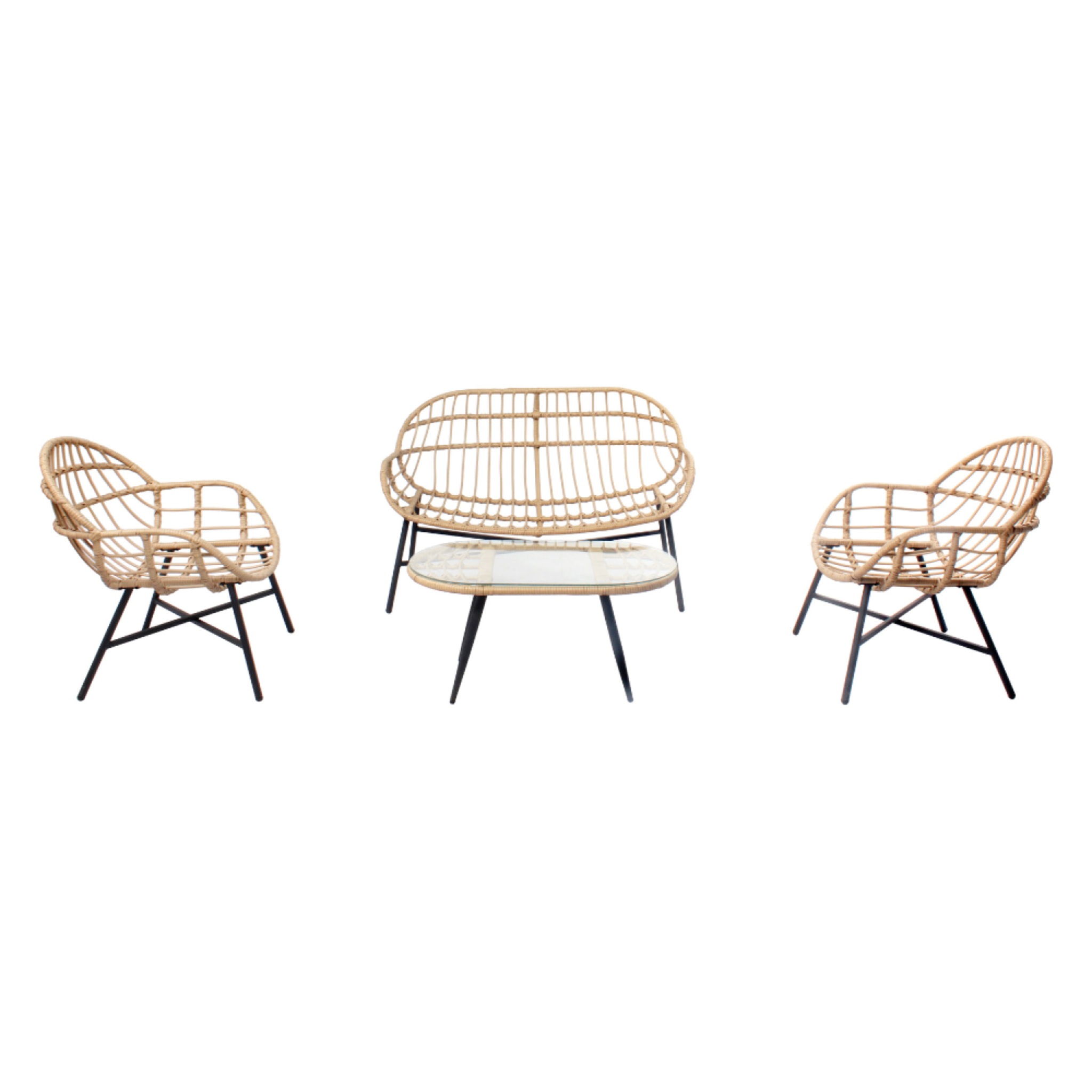 Salon de jardin 4 places canapé + fauteuils beige - CASMA