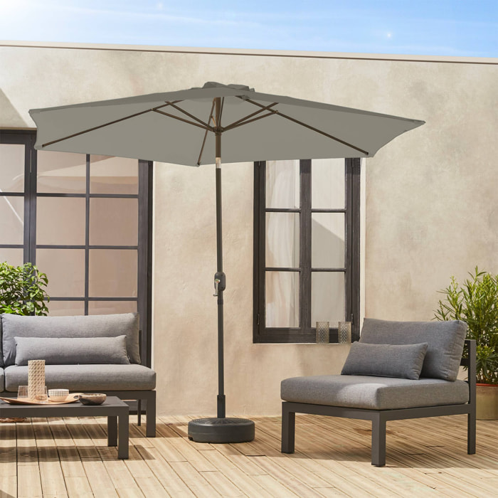 Parasol droit rond Ø300cm - Touquet Kaki - mât central en aluminium orientable et manivelle d'ouverture
