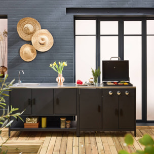 Cuisine d'extérieure 2 modules avec barbecue gaz 3 brûleurs sur pieds, thermomètre NAXOS