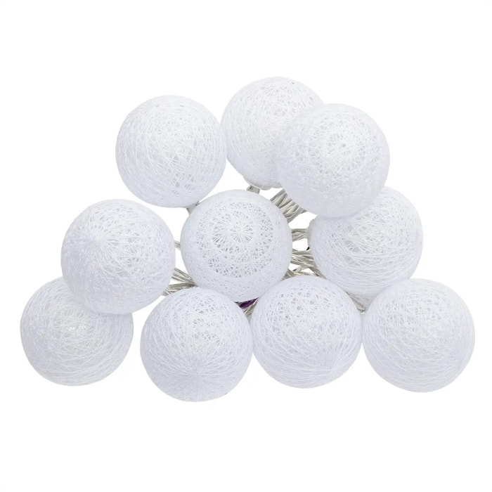 Guirlande LED à pile 10 boules - blanc - L165 cm