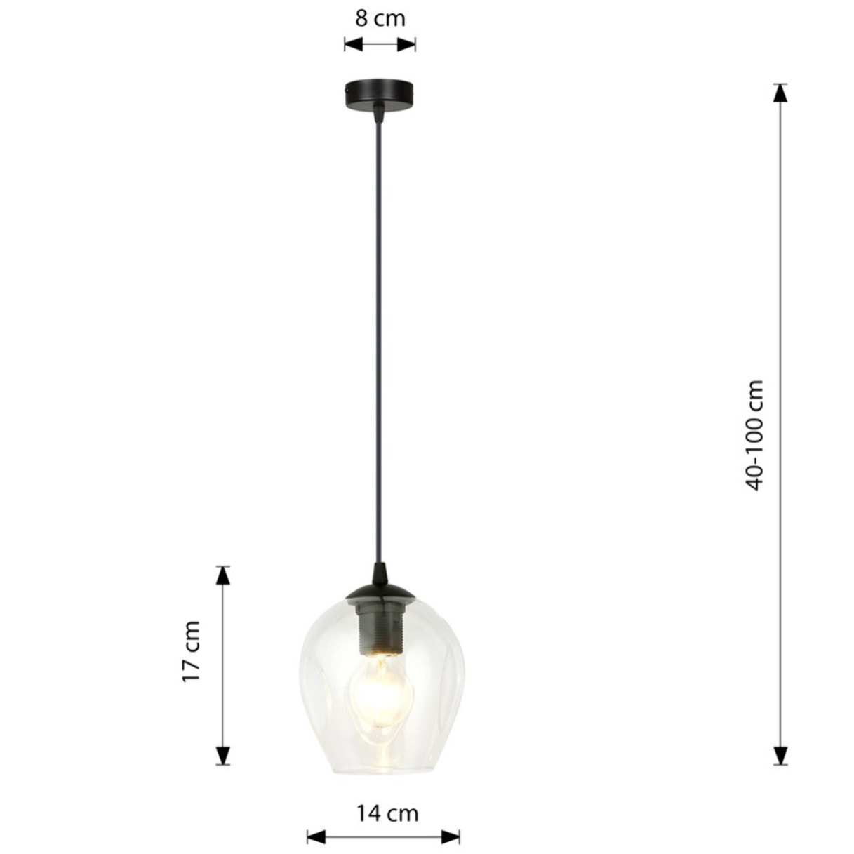 Lampada a sospensione ISTAR in acciaio nero e vetro trasparente