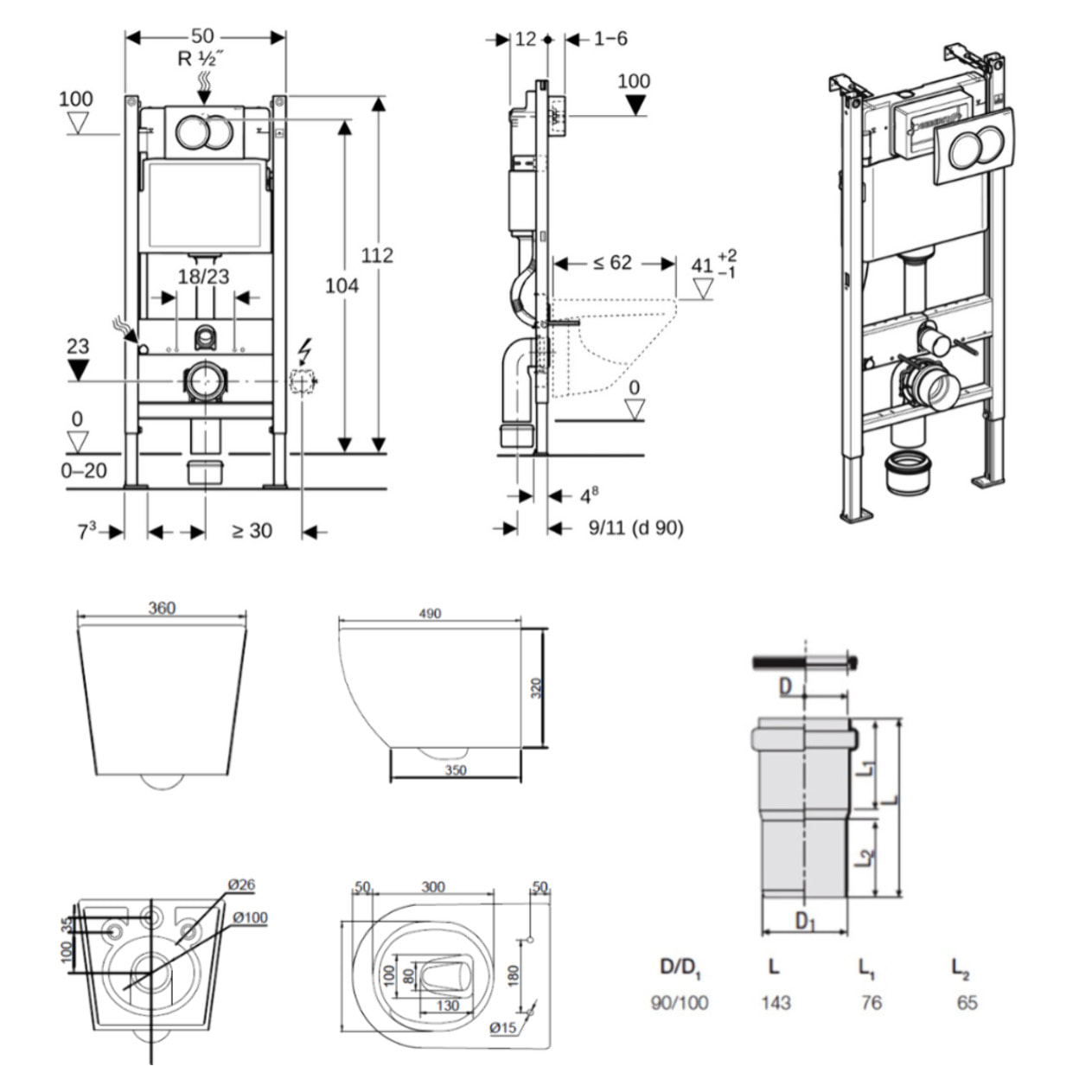 Duofix Pack WC bâti-support + WC suspendu sans bride Ceramia PixL avec abattant SoftClose + plaque (GEBCEPXBMT02-FR)
