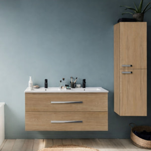 Meuble double vasque 120 cm Ola up + colonne de salle de bain chêne