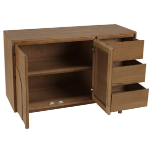 MARIO - Buffet couleur naturelle 3 tiroirs 2 portes décor motif arrondi