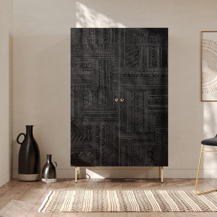 Armoire gravée en bois noir et métal doré - Chimane