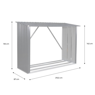 Bûcher en métal de 80 x 215 x 155 cm. gris anthracite - Épicéa -  abri bûches en acier galvanisé. 2 stères
