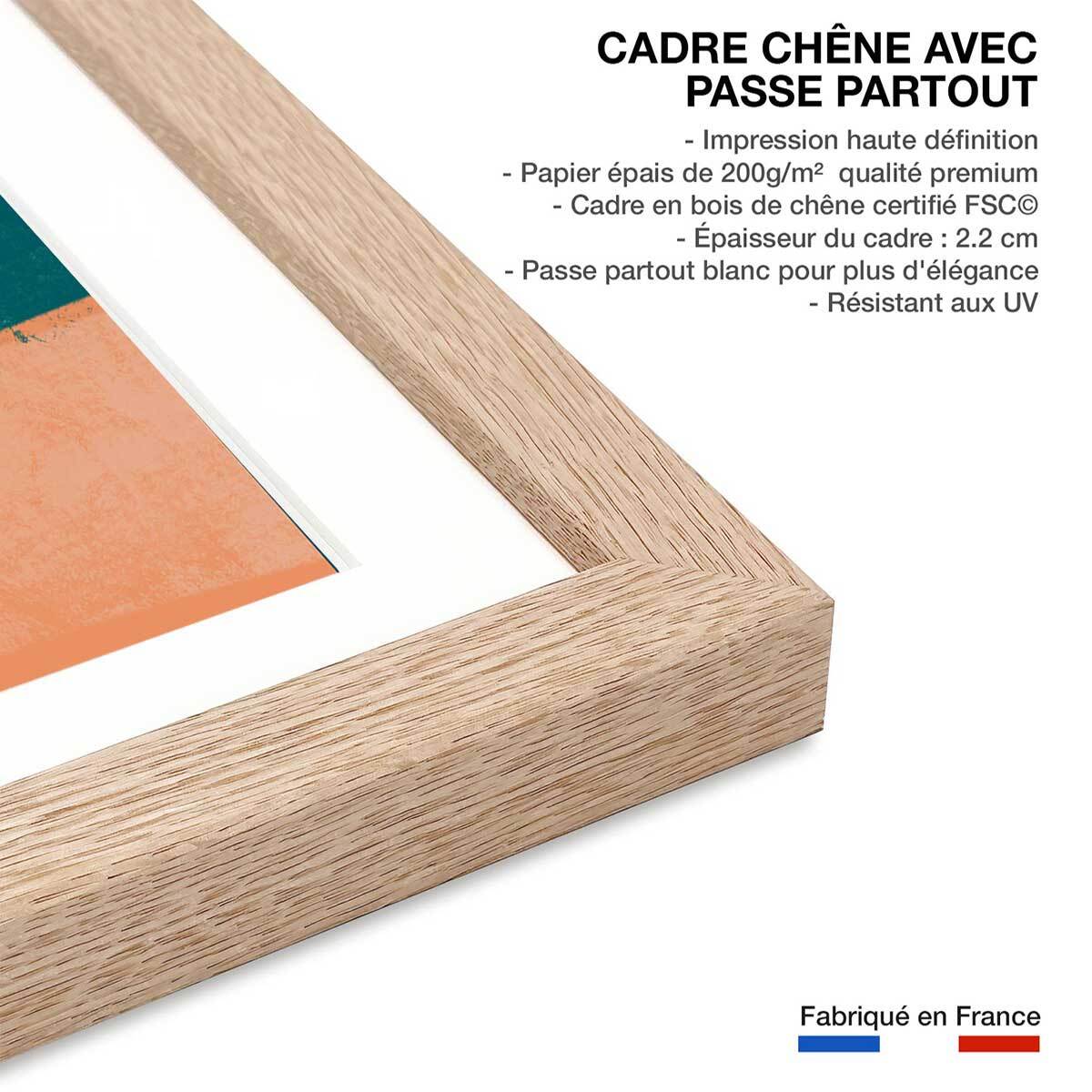 Affiche illustration cactus et soleil rose Affiche + cadre en bois - Chêne