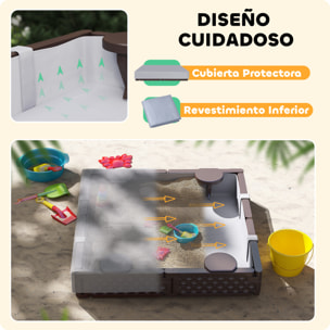 Arenero para Niños de 18-60 Meses Arenero Infantil Cuadrada con Cubierta y Asientos Arenero para Exterior 119x119x22 cm Marrón
