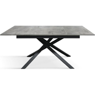 Tavolo VOLPAIA in legno, finitura grigio cemento e base in metallo verniciato antracite, allungabile 140x80 cm - 190x80 cm